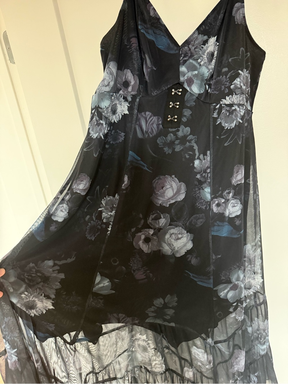 Torrid Nightfall Size 0 Black Floral Slip Dress with Blue Rose Print - Picture 6 of 6